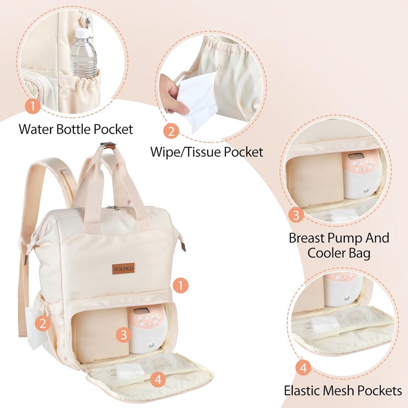 SOLPKD Store Breast Pump Bag Fit for Spectra S1 and S2, Pumping Bag with Waterproof Mat for Pump Accessories, Portable Pump Carrying Case for Work, Pump BackpackTravel and Family Use, Newborn Essentials Beige - Image 3